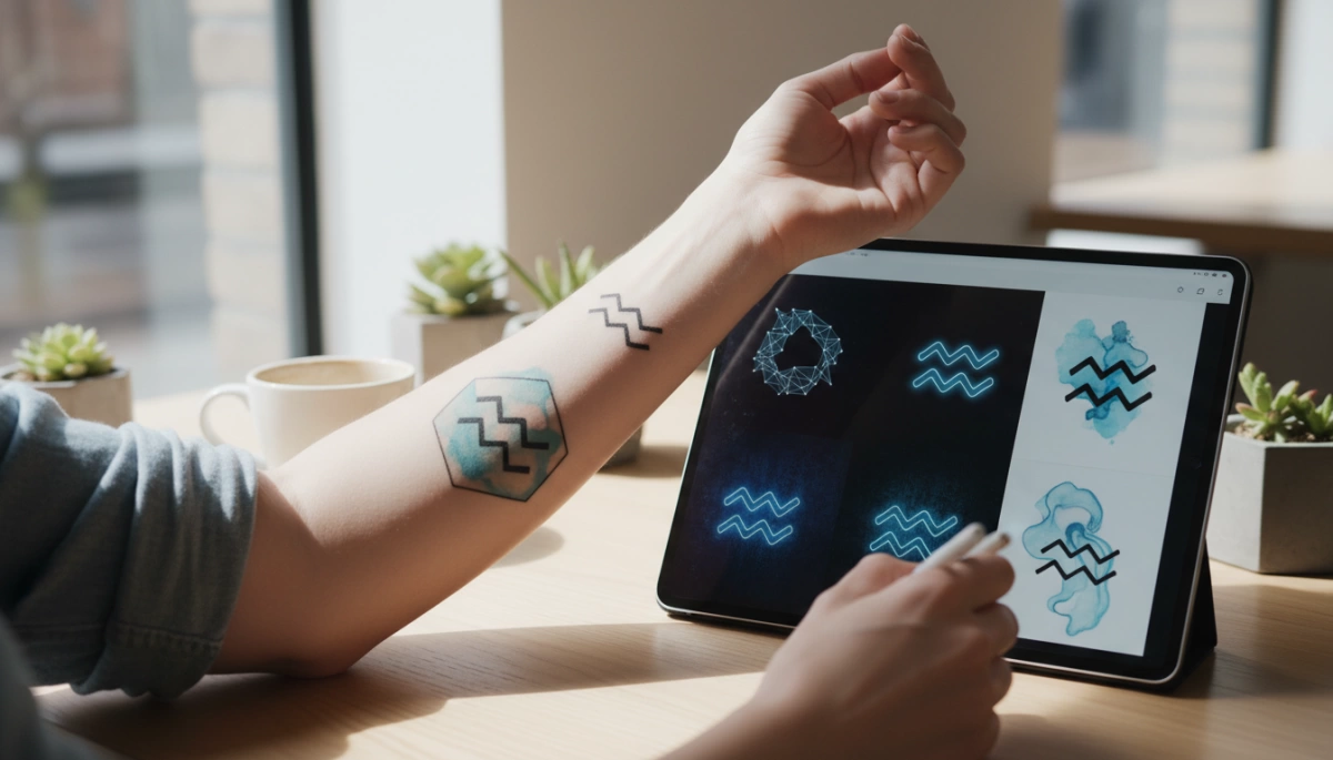 Aquarius symbol tattoos and digital design ideas