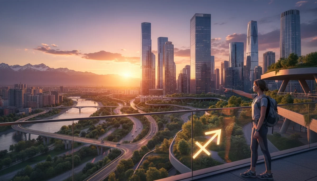 Adventurer exploring mountain landscapes at sunrise