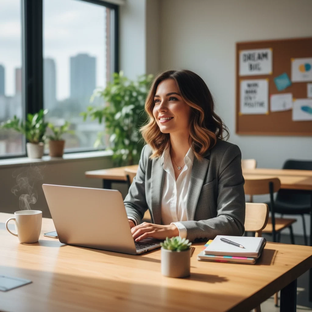 Professional confidently working towards career goals