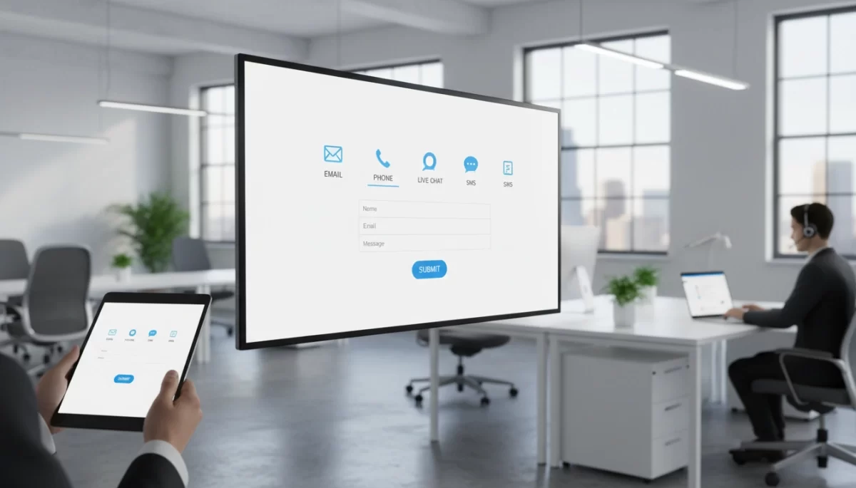 User interacting with a multi-channel contact form on various devices